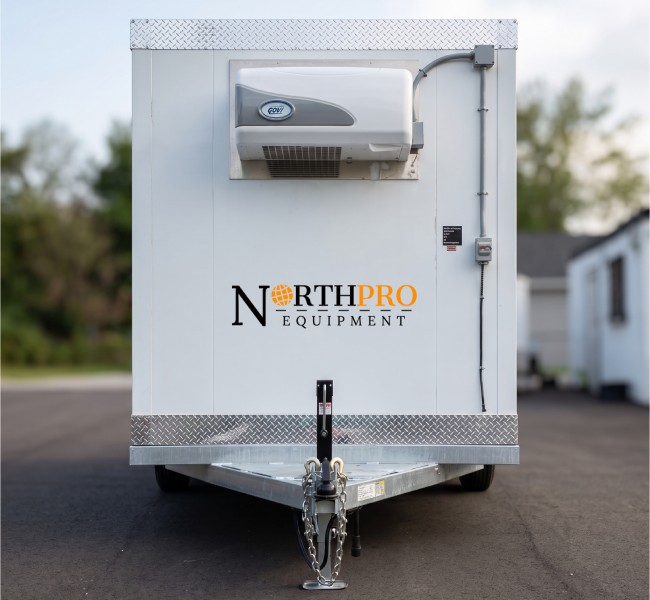 New 16ft Trailer Cooler Freezer Front Close View For Sale - North Pro Equipment