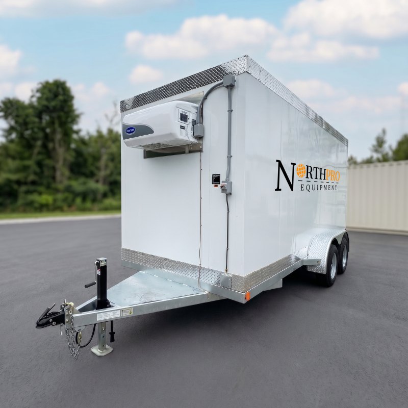 New 16ft Trailer Cooler Freezer Front Side View For Sale - North Pro Equipment