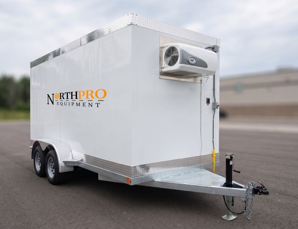 New 16ft Trailer Cooler Freezer Side Front View For Sale- North Pro Equipment