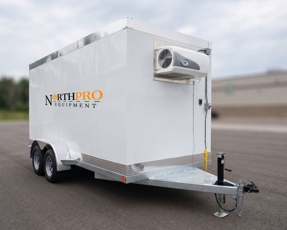 New 16ft Trailer Cooler Freezer Side Front View For Sale- North Pro Equipment