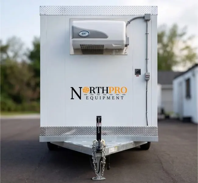 New 16ft Trailer Cooler Freezer Front Close View For Sale - North Pro Equipment